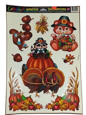 Vintage Colorifics Window Decorations Thanksgiving Clings Reusable 1990s